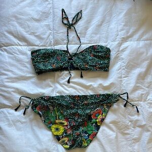 LOFT Floral Strapless Bikini Set w/reversible bottoms